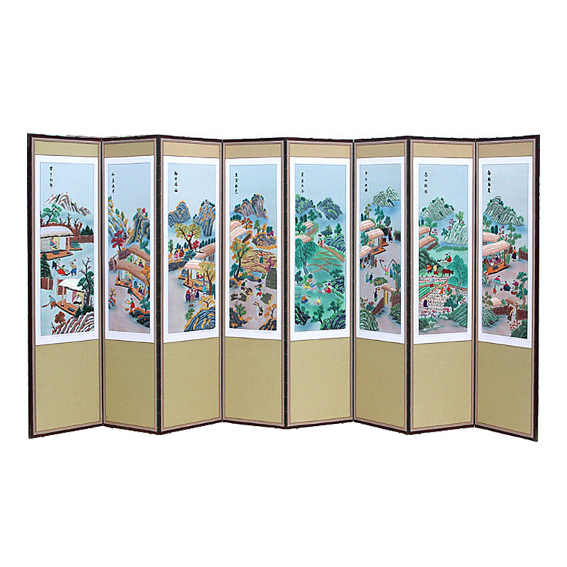경작도 자수 8폭병풍